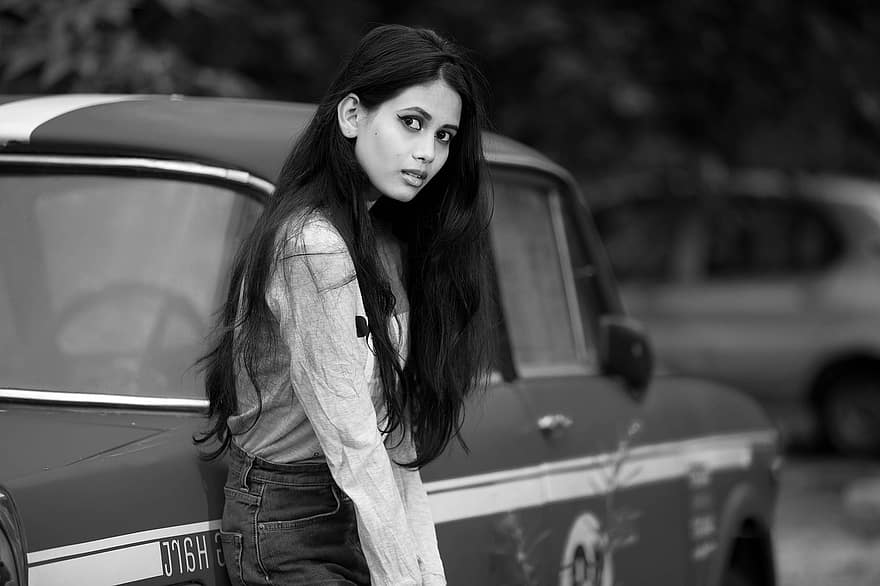 Woman, Model, Pose, Female, Girl, Monochrome, Car, Beauty, women, one person, young adult