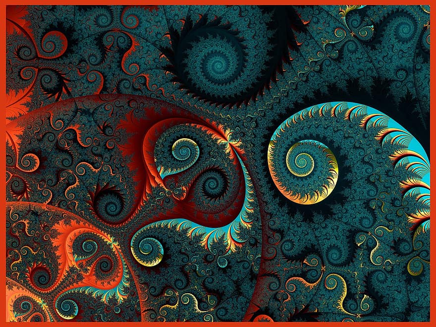 spiral-, fraktal, mönster, mystisk, abstrakt, matematik, konst, design, psychedelic