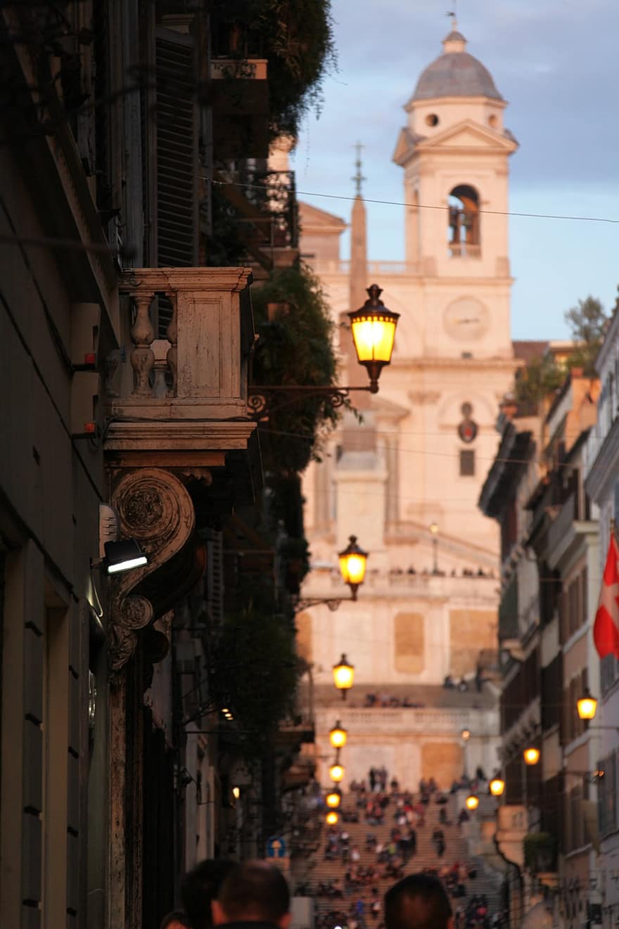 Řím, Street View, architektura, slavné místo, noc, křesťanství, lucerna, pouliční osvětlení, svítí, exteriér budovy, panoráma města