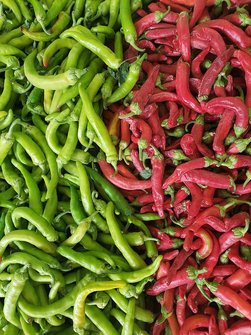 paprikat, chilit, punainen chili, vihreä chili, mausteinen, ruoka, ainekset, tuottaa