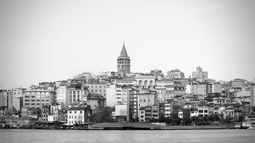 věž, budov, pobřeží, galata, galata věž, Istanbul