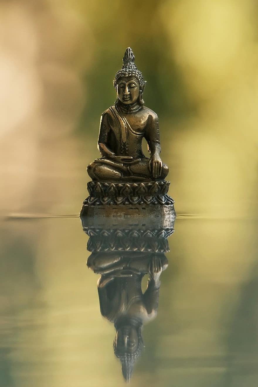 Bouddha, statue, bouddhisme, réflexion, eau, spiritualité, méditation