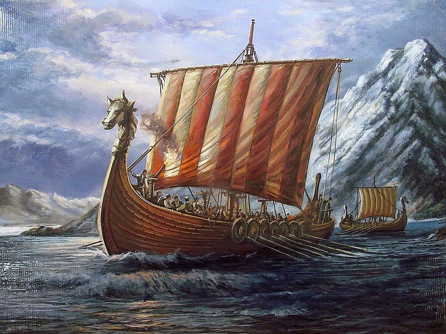 vikingu kuģis, drakkar, burāšana, vikingu vecums, viduslaiku, buru, jūra, okeāns, jūras