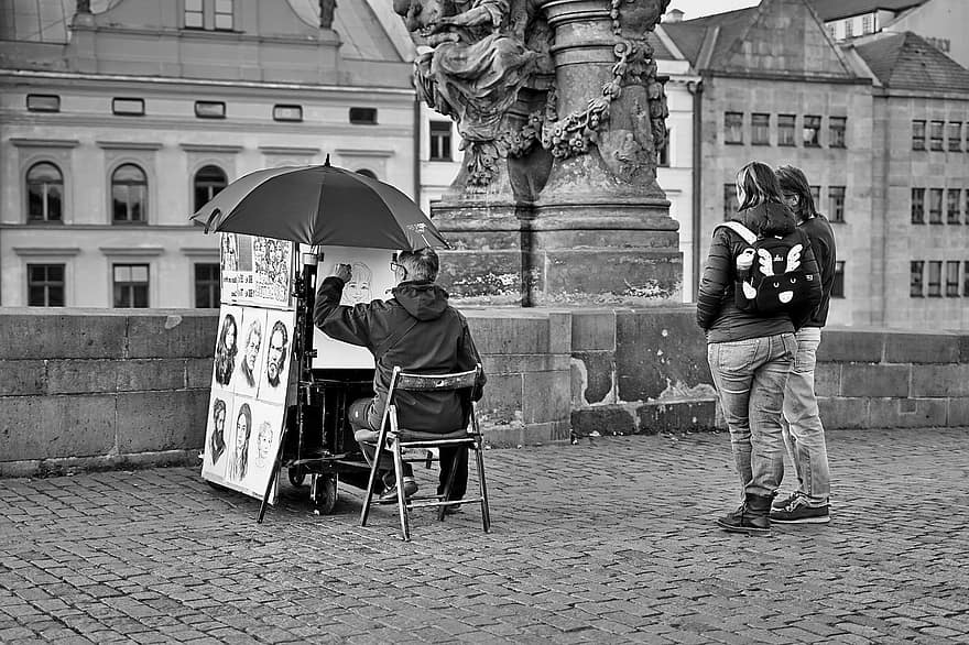 художник, чертеж, чадър, Европа, туризъм, град, на открито, хора, улица