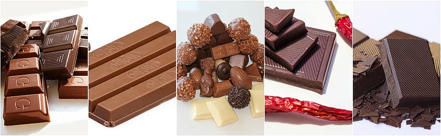 suklaa, Suklaa kollaasi, elintarvikkeiden kollaasi, valokuvakollaasi, ruoka, jälkiruoka, kollaasi, makea, maukas, herkullinen, makeiset