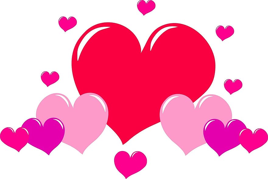 обичам, сърца, форми, символ, Свети Валентин, любов сърце, романтика, романтичен, дизайн, модел, розов