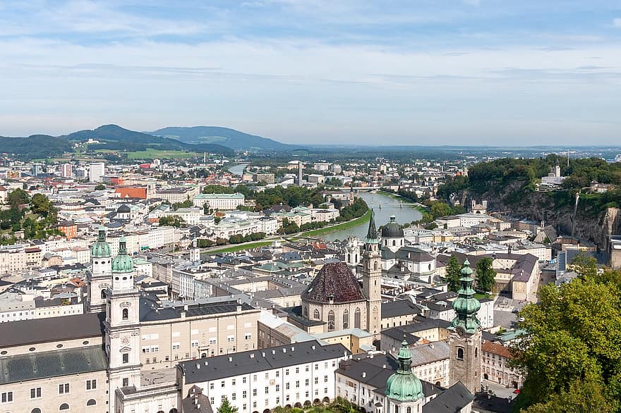 cidade, viagem, turismo, Áustria, Salzburgo, paisagem urbana, destino