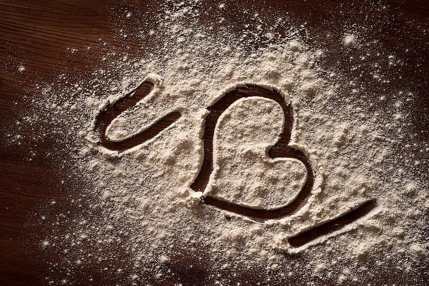 mąka, tekst, wiadomość, miłość, ty, stół, Brązowa Miłość