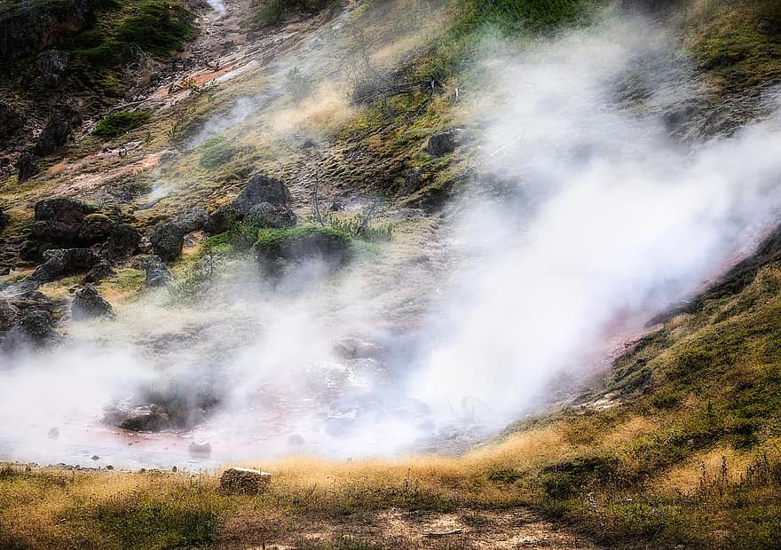 Yellowstone, Steam, Caldera, Nature, Landscape, Heat, smoke, physical structure, temperature, hot spring, water