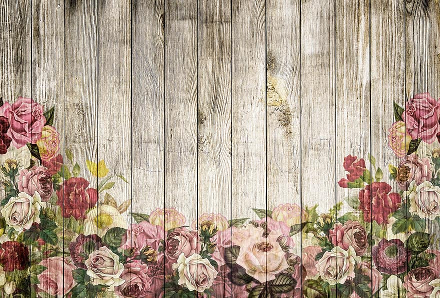 Mur en bois, des roses, Contexte, ancien, shabby chic, bois de rose, affiche, carte, romantique, espiègle