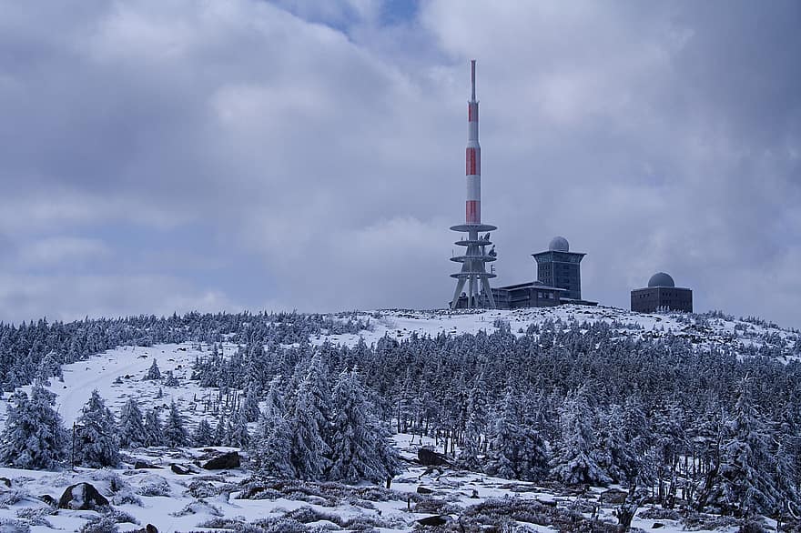 Felsblock, Harz, Hochland, Landschaft, Natur, Winter, Turm, Schnee, Himmel, Gipfel