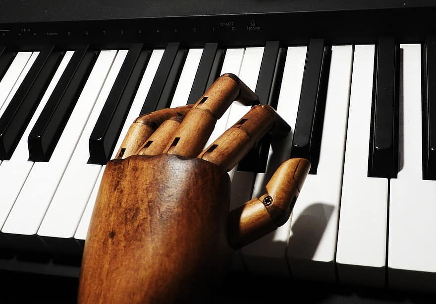 tangan, kayu, piano, kunci