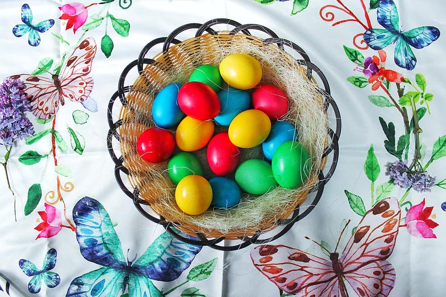 påskägg, påsk, färgglada ägg, vår, multi färgad, dekoration, springtime, korg, firande, kulturer, säsong