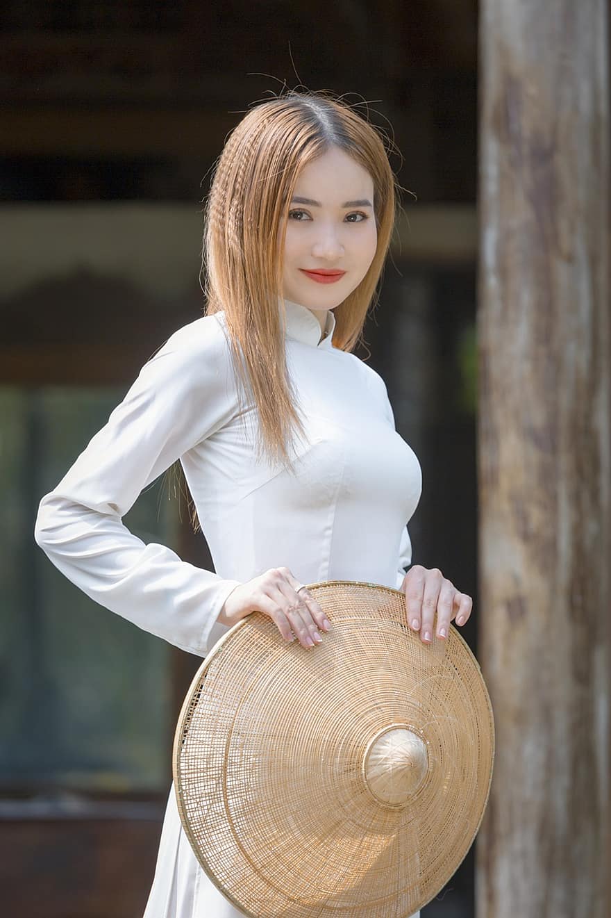 ao dai, mode, femme, vietnamien, Robe nationale du Vietnam, traditionnel, belle, joli, fille, pose, modèle