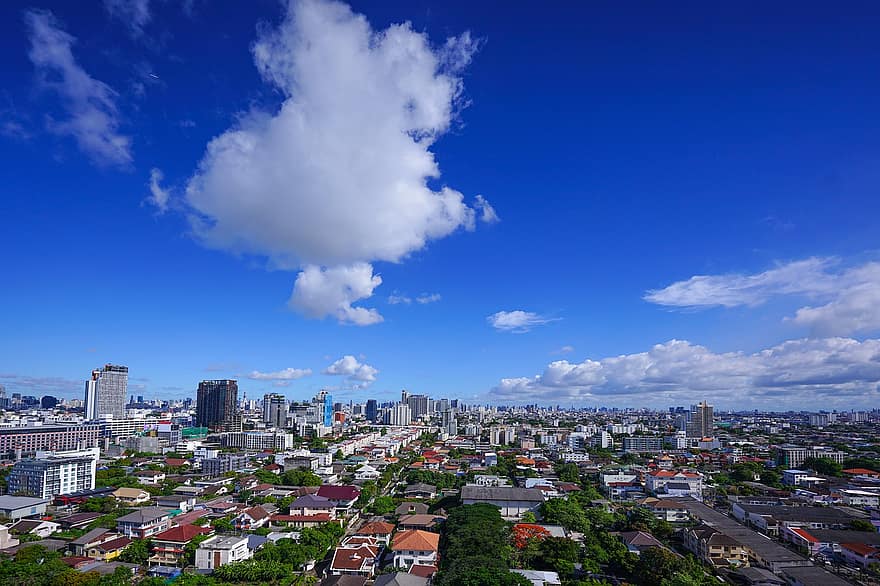 skyskraber, forretningskvarter, skyer, bangkok, centrum, city ​​scape