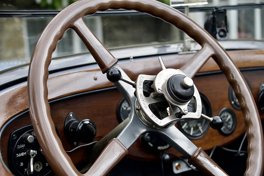 volante, carro antigo, interior do carro, veículo, automóvel, clássico