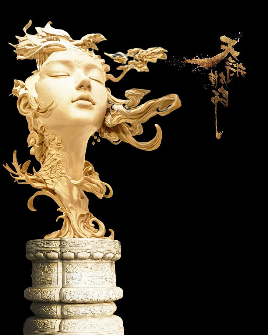 Chinese vrouw, beeldhouwwerk, standbeeld, Azië, monument, schoonheid, oud