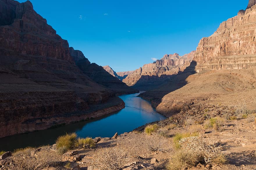 Grand Canyon, Arizona, Mesa, Badlands, Rock Formations, Mountains, River, Stream, Arid, Landscape, Usa