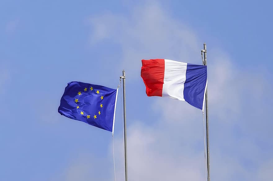 vlaggen, Frankrijk, Europa, staat, land, natie, Frans, hemel, symbool, Europese, vaderland