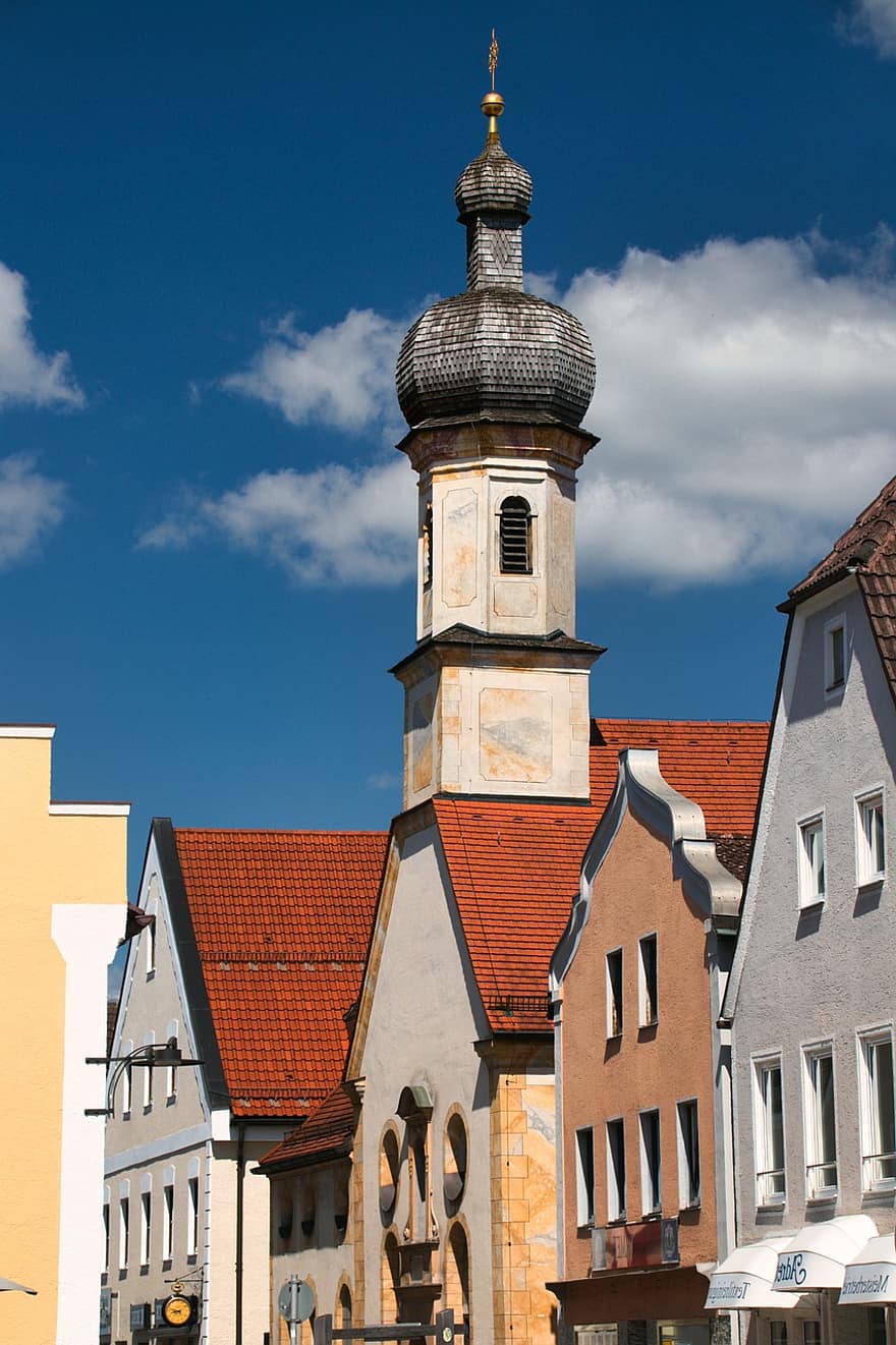 Grafing, Oberbayern, Ebe, Kirche, Zwiebelturm, historisch, Gebäude, Kuppel, Turm