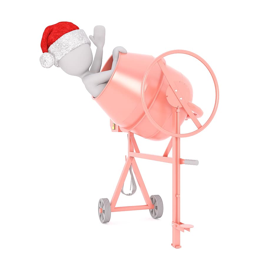 hombre blanco, modelo 3d, cuerpo completo, 3d, blanco, aislado, Navidad, sombrero de Santa, hormigón, Mezcla de concreto, sitio