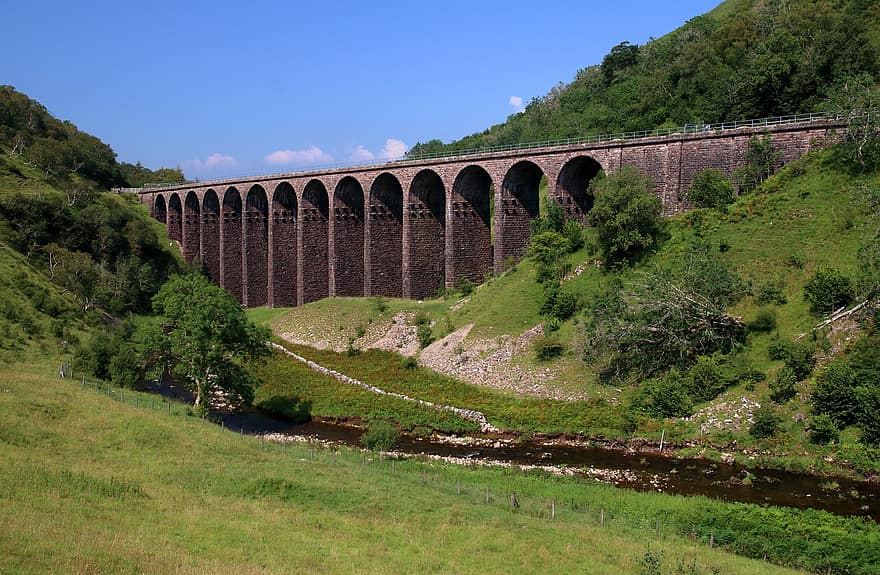 aqueduc, arcade, pont, viaduc, réserve naturelle, point de repère, chemin de fer, Yorkshire, Angleterre, architecture, paysage