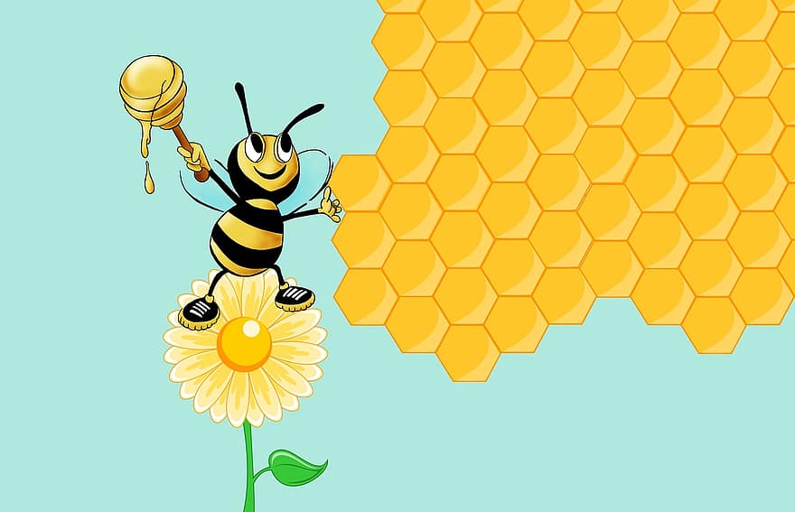 bi, honung, blomma, organisk, biodling, mat, bikupa, kontur, efterrätt, äta, bruka