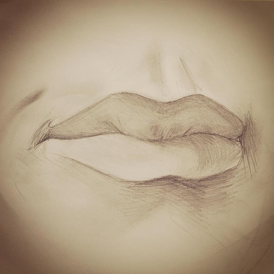 lèvres, figure, crayon
