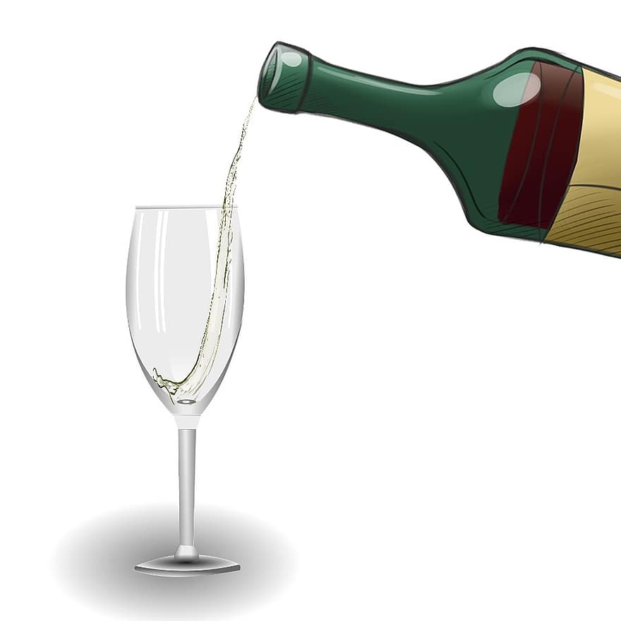 bouteille, bouteille de vin, verre, Un verre de vin, dégustation, du vin, boisson, vin blanc, de l'alcool, servir, Servir le vin