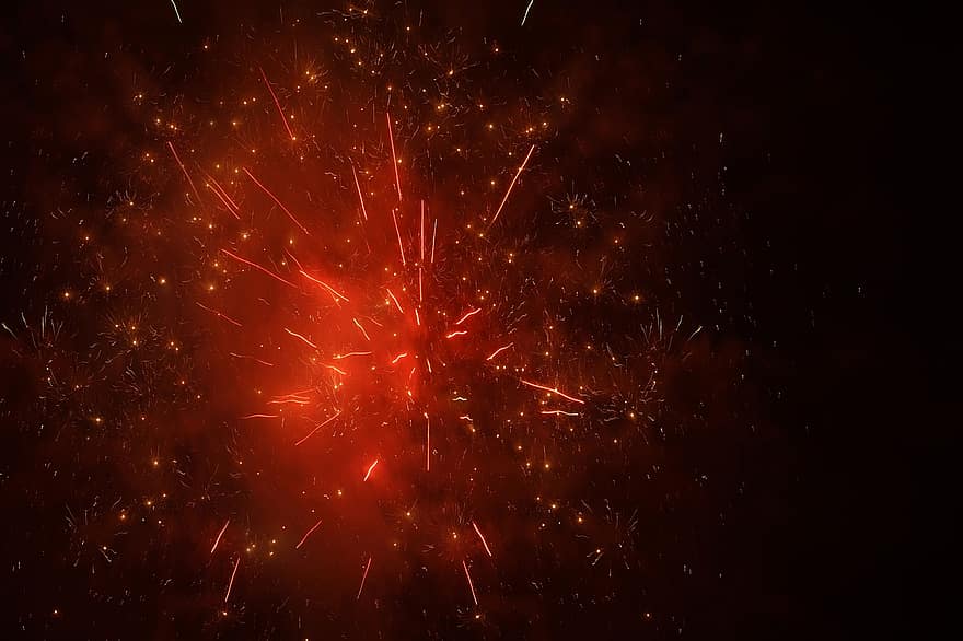 fogos de artifício, vermelho, brilhar, chuva de faíscas, rádio, Véspera de Ano Novo, explosão, brasas, brilhando