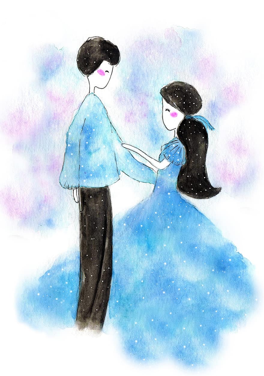 Couple, Lovers, Watercolor Painting, Relationship, Love, Romance, Wedding, Marriage, Greeting Card, Watercolor Drawing