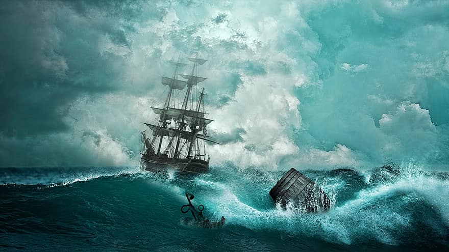 schip, schipbreuk, avontuur, omgeving, boot, mystiek, vooruit, blauw, tragedie, humeur, kracht van de natuur