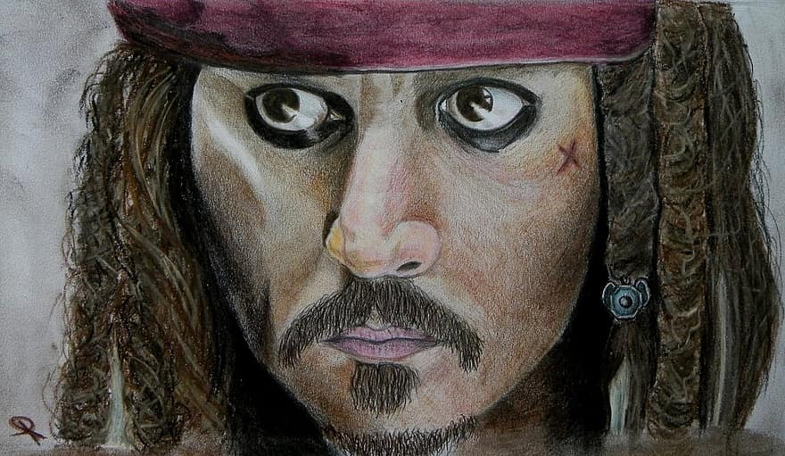 Piráti z Karibiku, Jack Sparrow, Johnny Depp, výkres