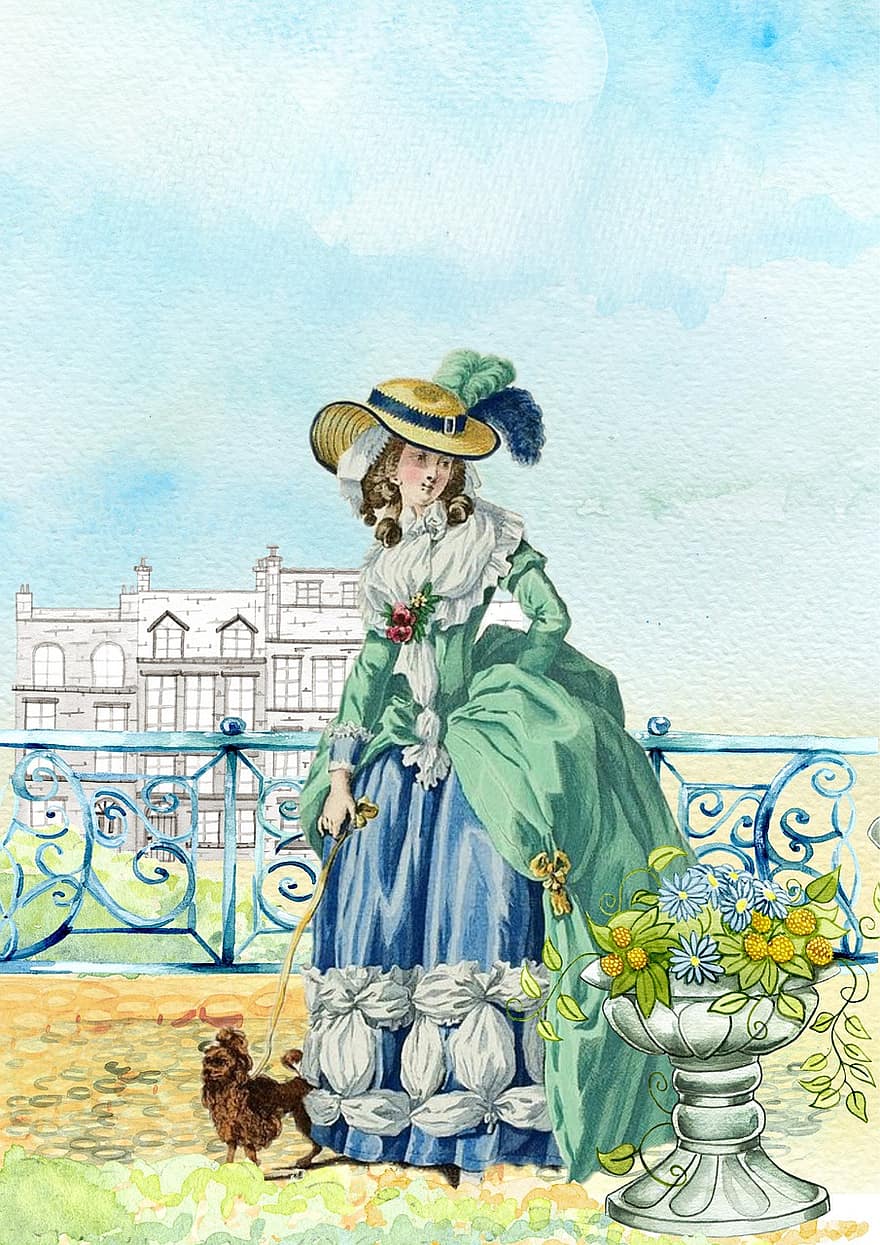 vrouw, jurk, mode, hertogin, Victoriaans, 19e eeuw, hoed, meisje, wijnoogst