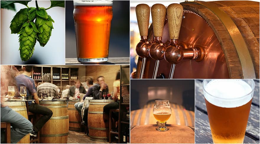 Bier, Bier-Collage, Lebensmittel-Collage, Collage, Getränk, Alkohol, Pub, Bar, Brauerei, Pint, Ale
