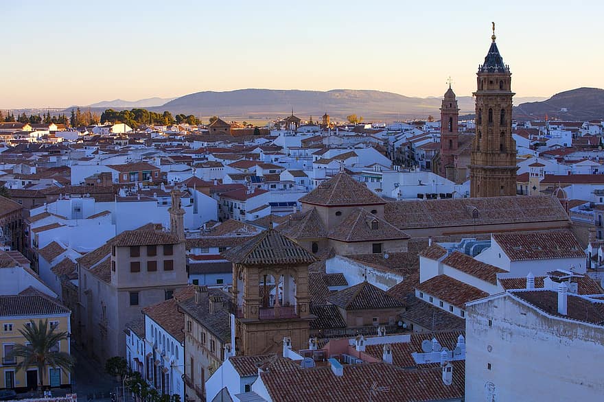 Španělsko, andalusie, město, ráno, svítání, architektura, slavné místo, panoráma města, střecha, kultur, noc