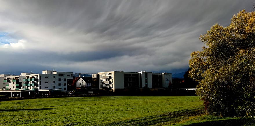 Clouds, City, Cloudy Day, Overcast, Rain Clouds, Weather, Meteorology, Meadow, Grass, architecture, building exterior