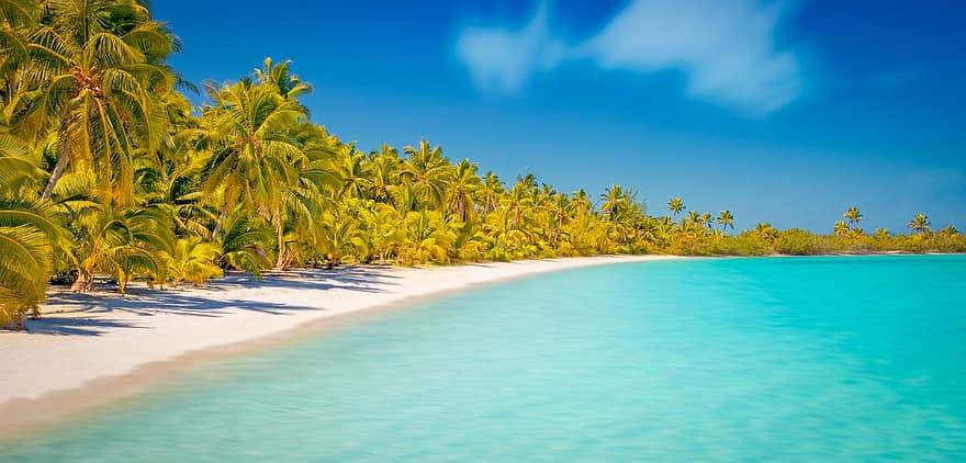 Strand, hav, paradis, vann, øy, tropisk, natur, sand, hvit sand, kyst, kystlinje