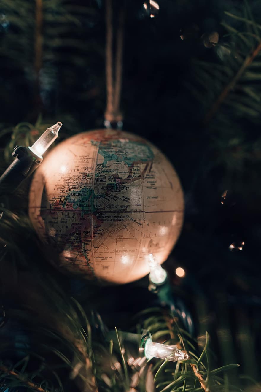 globus, jul, ornament, dekoration, helligdage, december, fest, xmas, sæson, briks, julelys