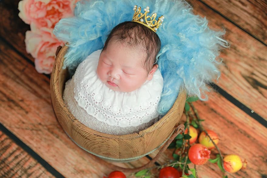 новорожденный, детка, портрет, малышка, костюм, спать, младенец, корона, девушка, милый, ребенок