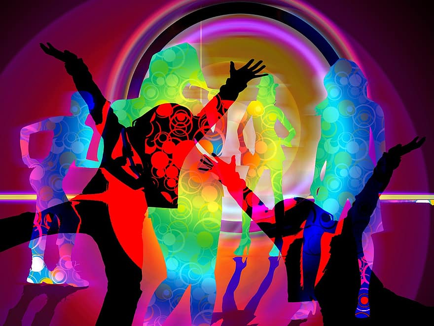 silhuet, pige, bevægelse, hoppe, dans, lys, parti, diskotek, natklub, fejre, dansere