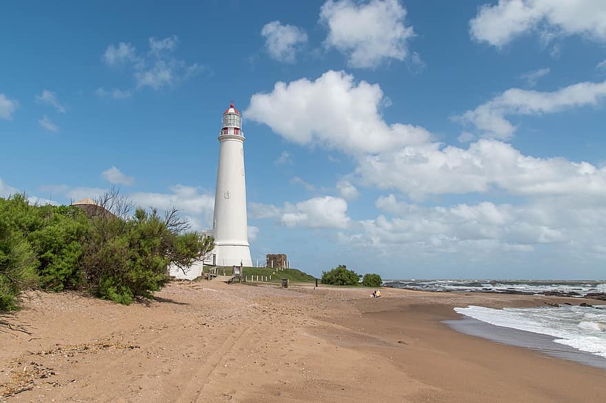Lighthouse, Beach, Coast, Beacon, Outdoors, Ocean, coastline, sand, blue, summer, famous place
