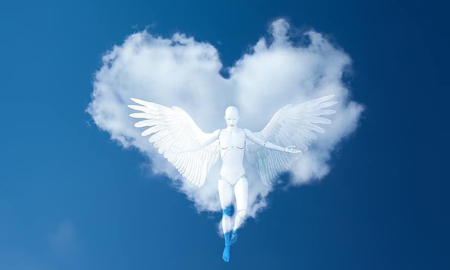 देवदूत, बादल, आकाश, स्वर्ग, दिव्य, विंग, आत्मा, परमेश्वर, प्रेम, नीला प्यार, नीला भगवान