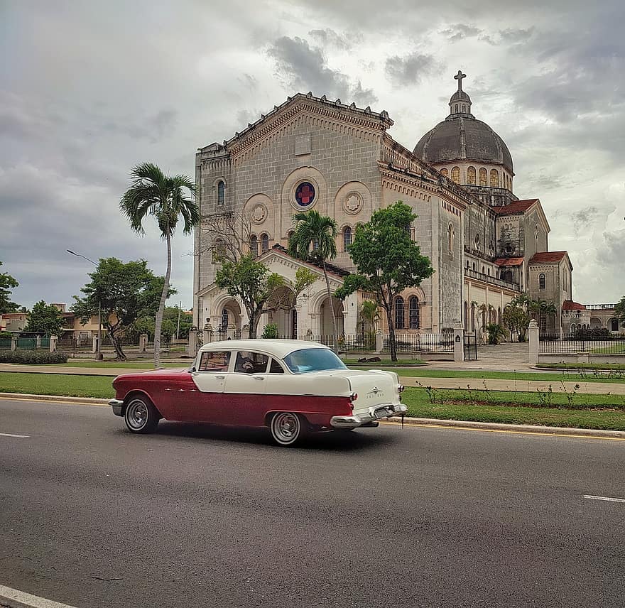 Auto, Kirche, Straße, Karibik, altes Auto, Geschichte, Reise, Stadt