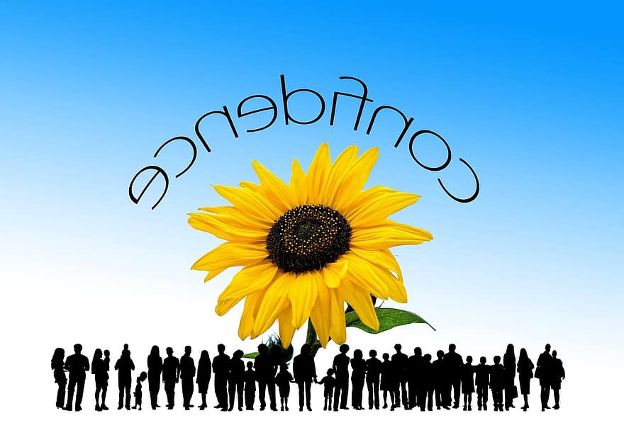 Trust, Sunflower, Children, Adults, Father Mother, Group, Community, Silhouette, Human, Forward, Joy
