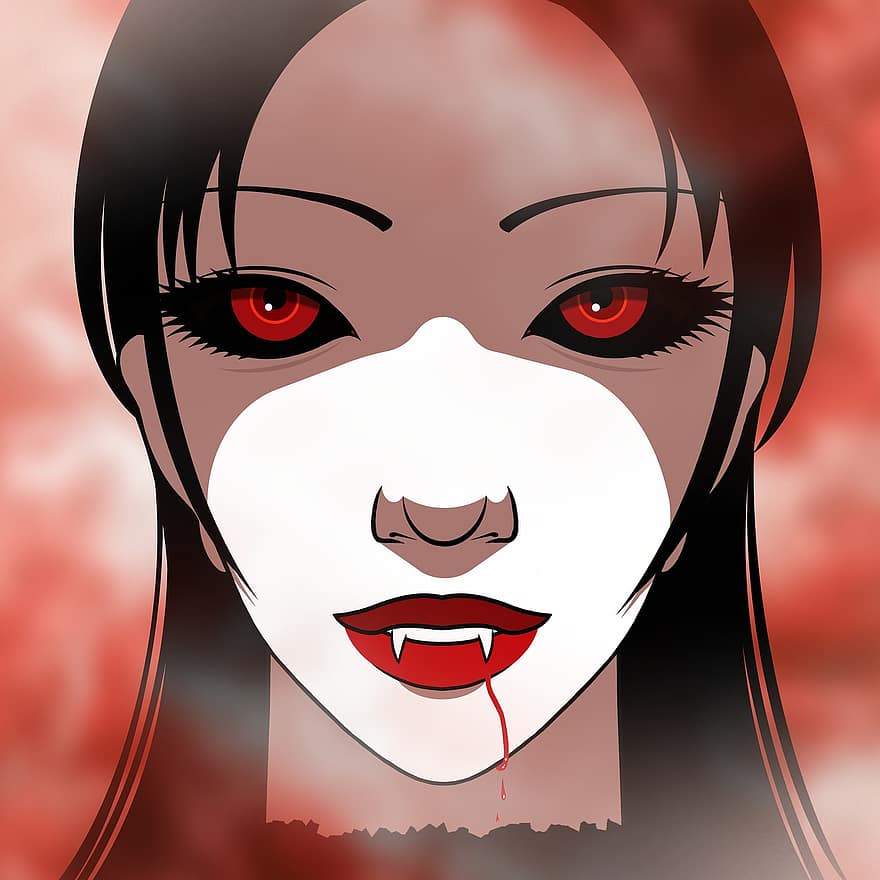 Woman, Vampire, Horror, Blood, Halloween, Girl, Female, Young, Person, Face, Drawing