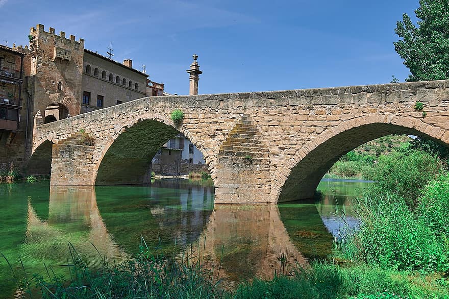 река, мост, архитектура, канал, воды, Valderrobres, Испания, деревня, арка, известное место, история