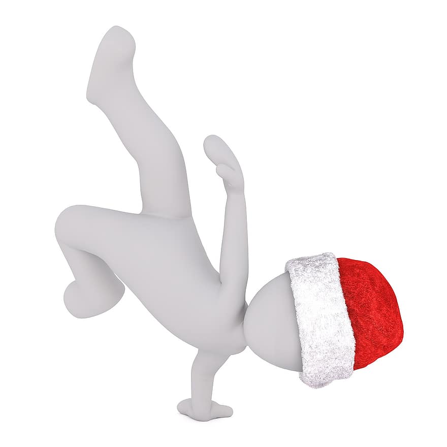 tánc, Csőrtánc, fehér férfi, 3D-s modell, izolált, 3d, modell, teljes test, fehér, santa kalap, Karácsony