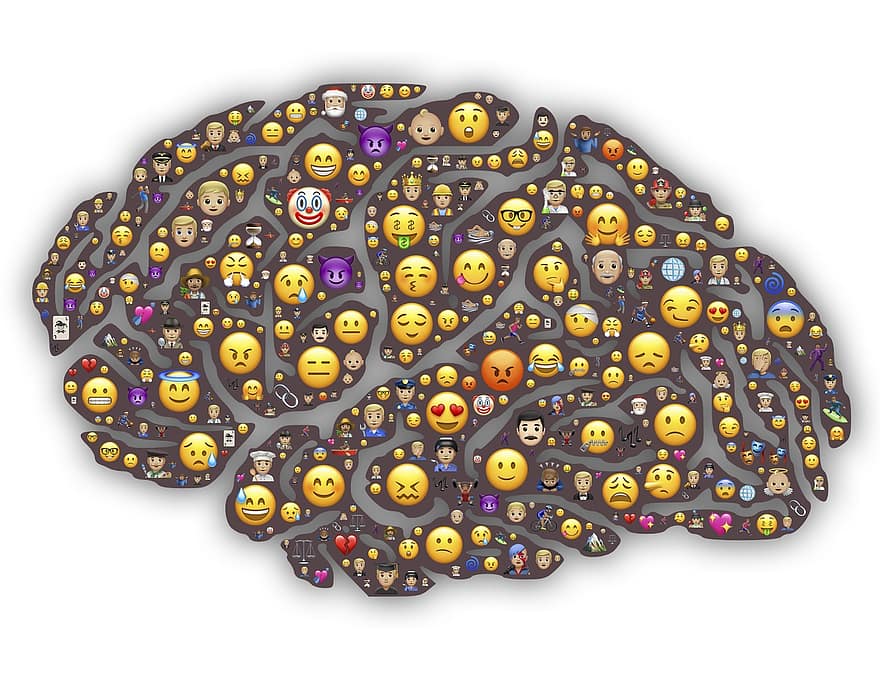 Gehirn, Emoji, Emoticons, Symbole, Gefühle, Emotionen, Verstand, Mensch, Charakter, Rollen, Ausdrücke