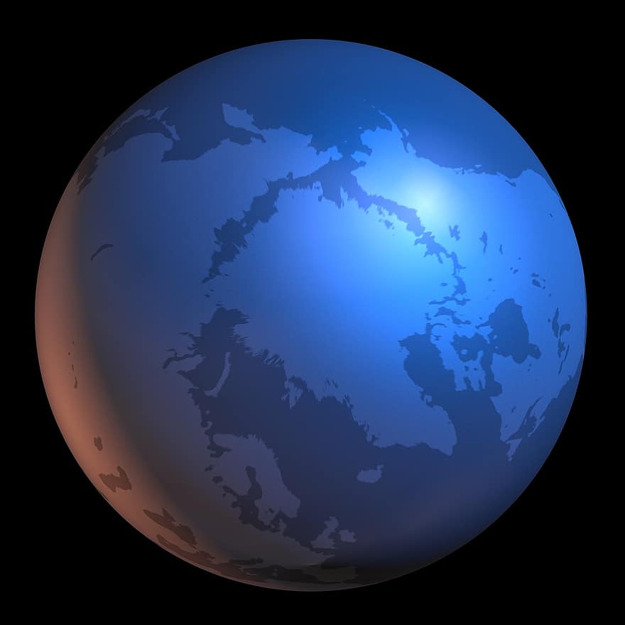 Северный полюс, карта мира, карта, земной шар, континенты, континент, страна, Штаты Америки, моря, полусферы, ориентация
